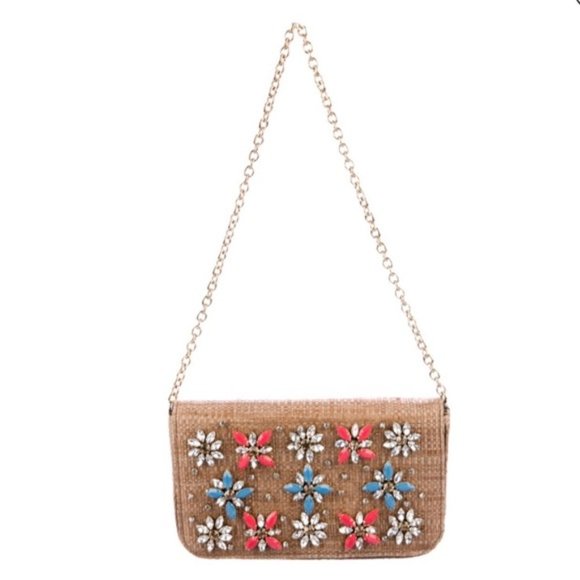 Dolce & Gabbana Handbags - Dolce & Gabbana Floral Embellished Raffia Clutch